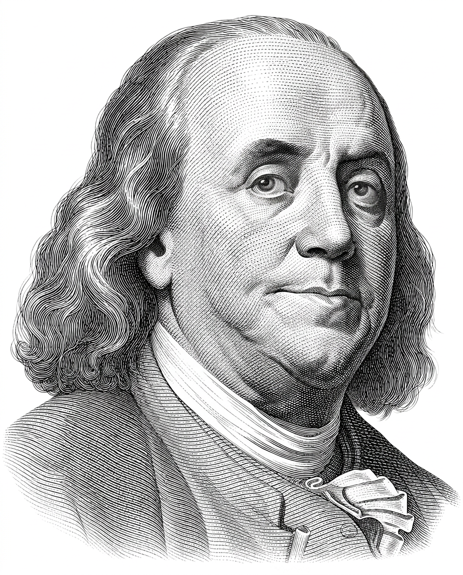 Engraved portrait of Benjamin Franklin, the Chief brand mark